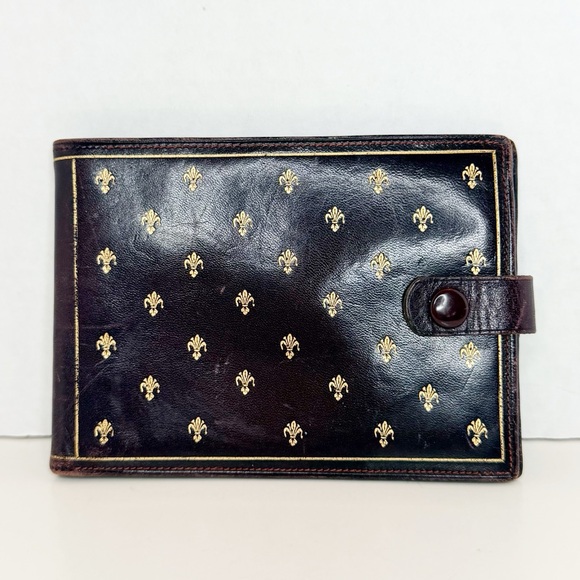 Unknown Other - Vintage Florentine Cordovan Snap Closure Wallet with Gold Fleurs de Lis Accents